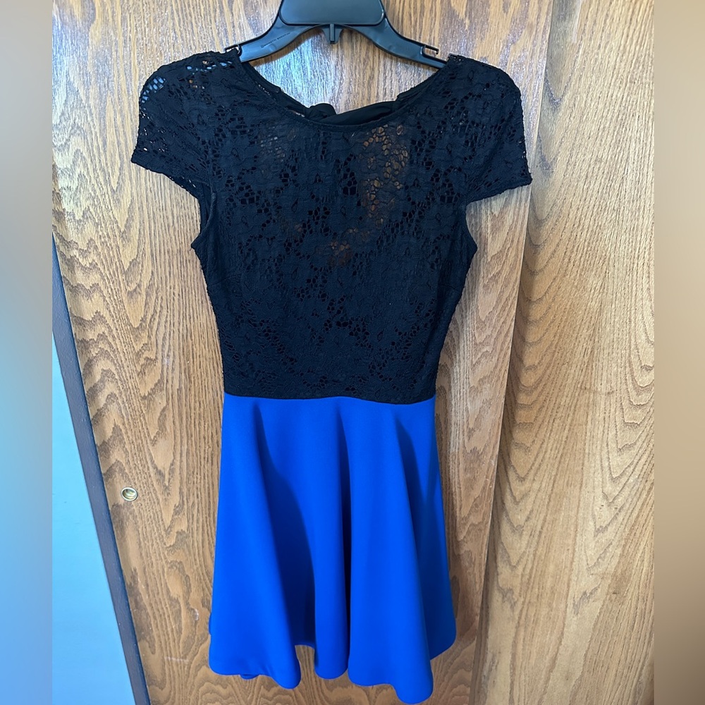 B Darlin Black Lace Top Royal Blue Skater Dress